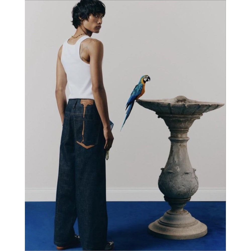 House Of Errors Jeans Mens 40x30 Blue Melting Leather Selvedge Denim Wide Leg